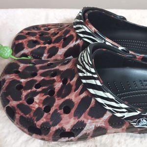 CROCS Classic Animal Remix Clogs Black/Brown Leopard Zebra NEW Multiple Sizes